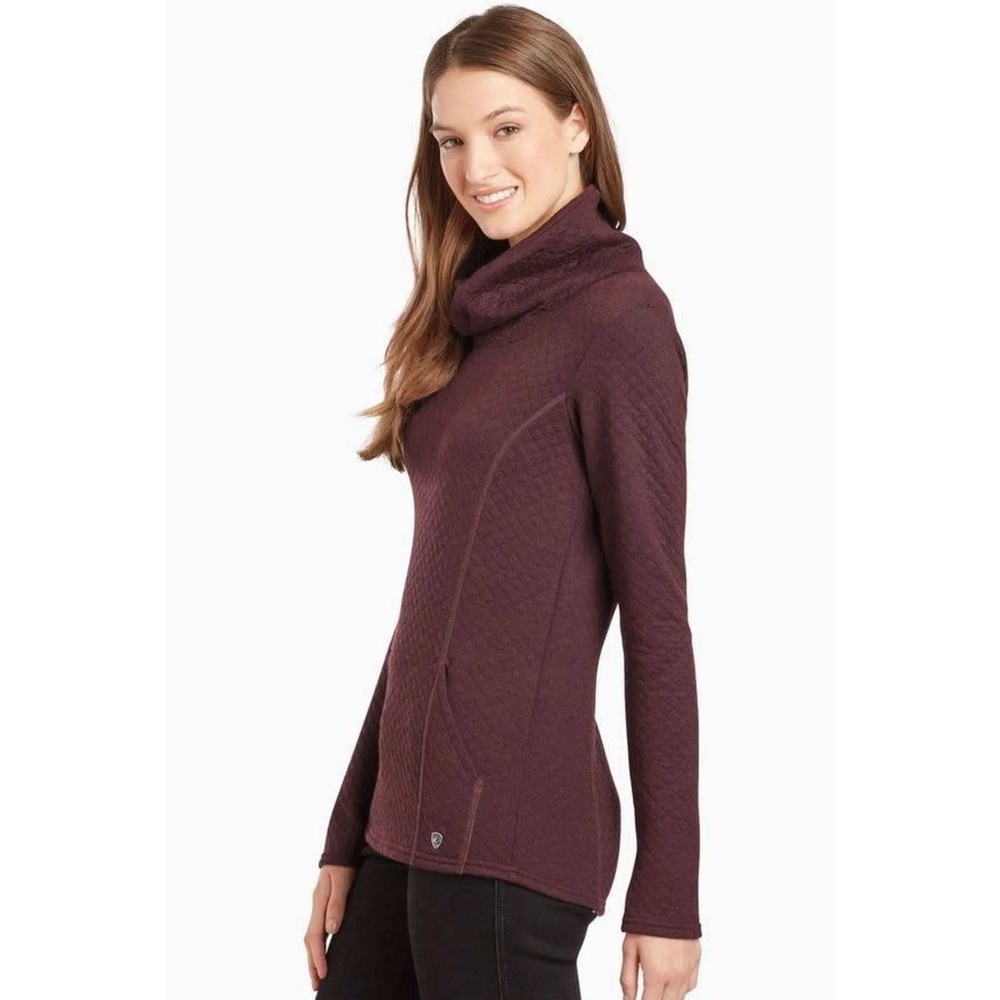 KUHL Athena Pullover Womens S Burgundy Quilted Wool Blend Cowl Neck Fleece Top